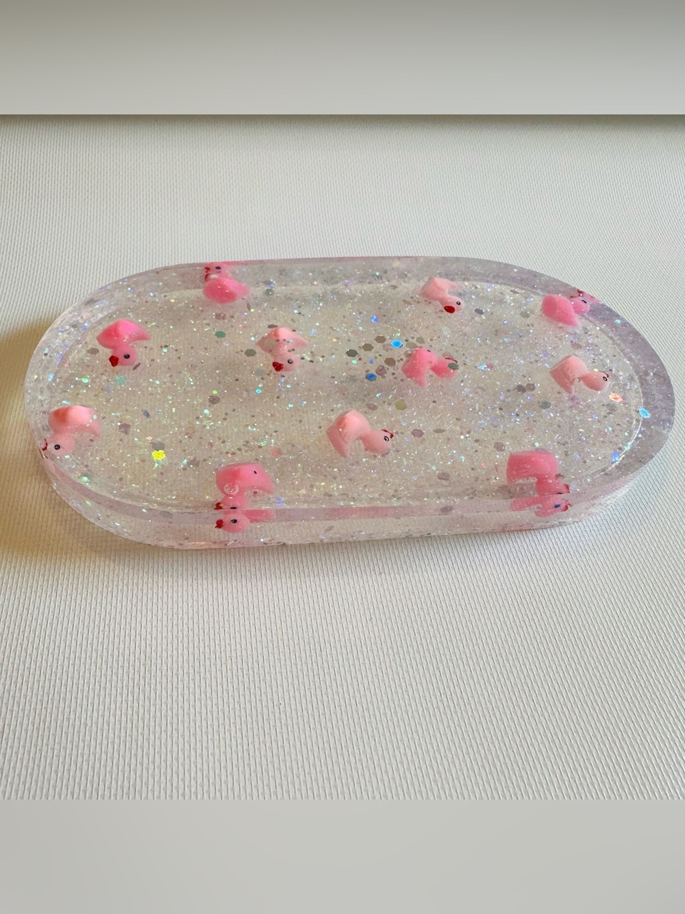 Hand Crafted Resin Pink Duck Glitter Trinket Dish